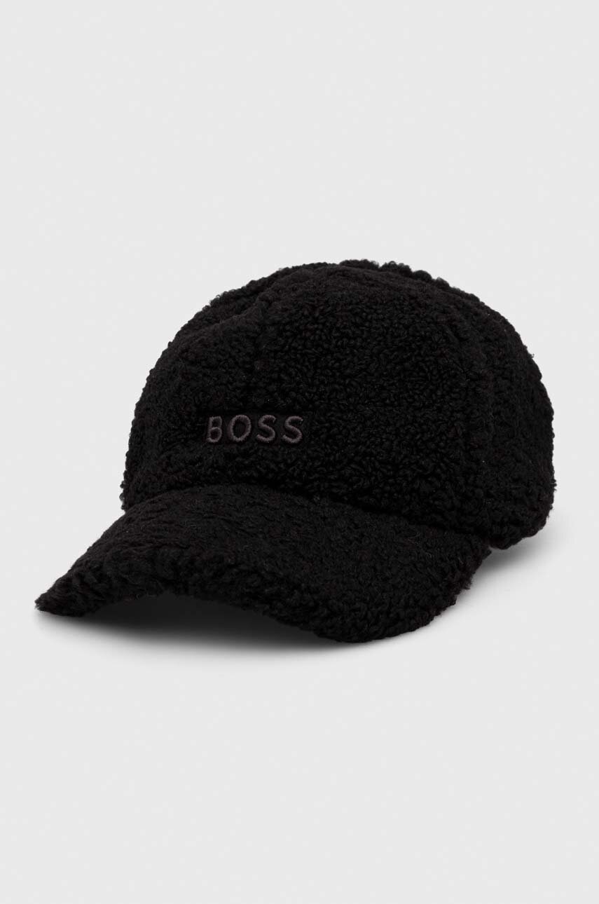 

Шапка с козирка BOSS в черно с изчистен дизайн, Черен