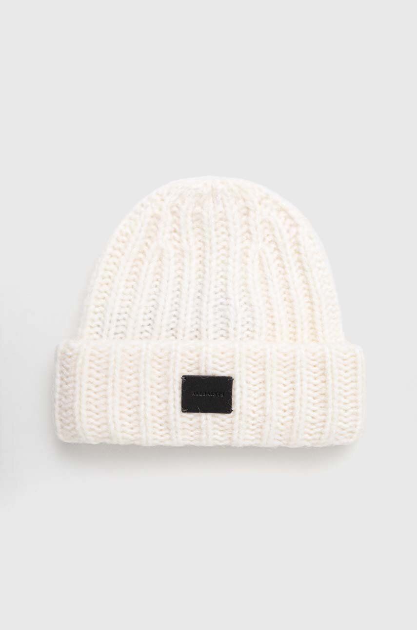 Vlněná čepice AllSaints bílá barva - bílá - 50 % Vlna