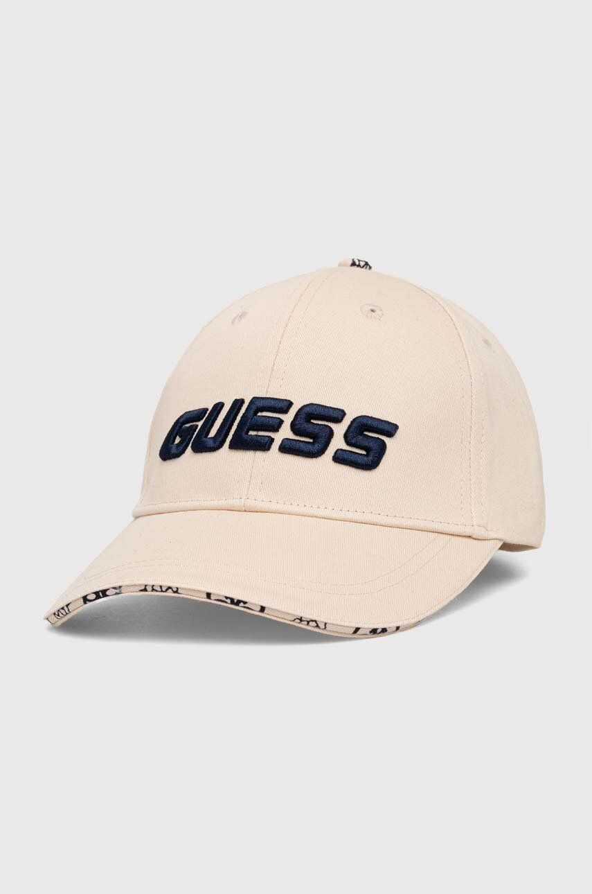 Bavlněná baseballová čepice Guess béžová barva, s aplikací - béžová - Hlavní materiál: 100 % Bavlna