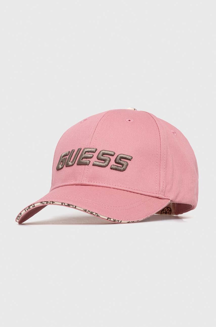 

Бавовняна бейсболка Guess колір рожевий з аплікацією