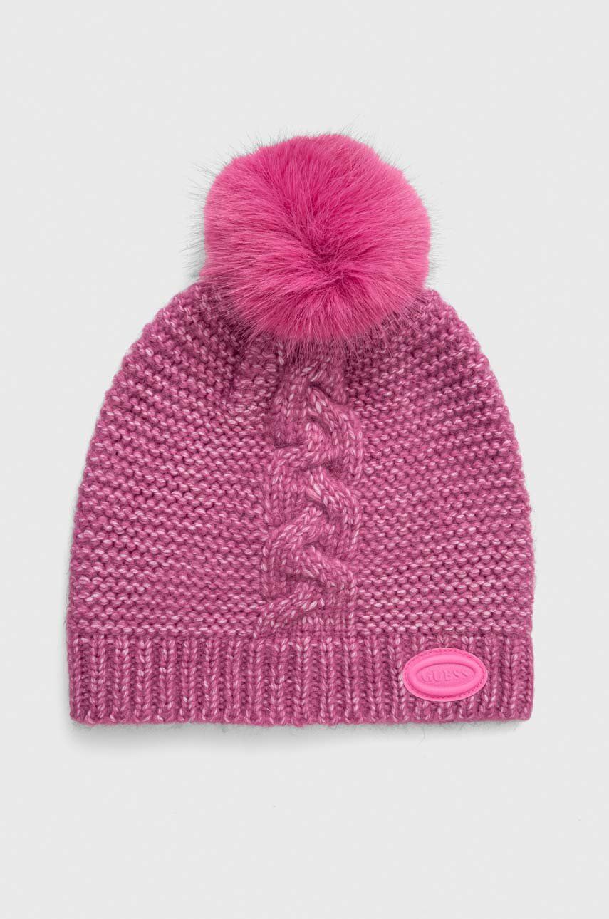 Čepice z vlněné směsi Guess růžová barva, z tenké pleteniny - růžová - 51 % Akryl