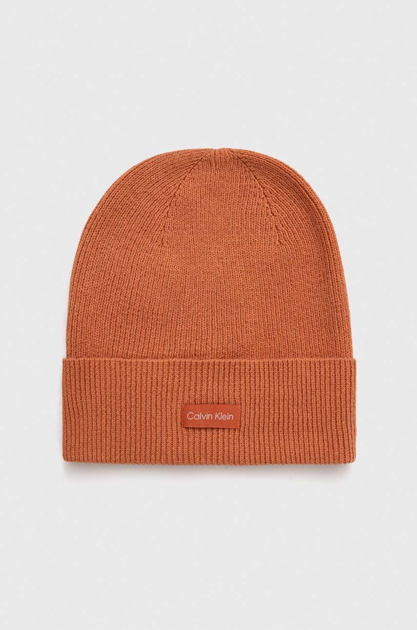 E-shop Čepice z vlněné směsi Calvin Klein oranžová barva, z tenké pleteniny