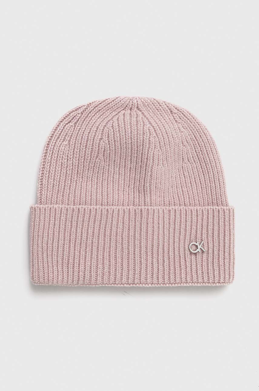 Čepice s příměsí kašmíru Calvin Klein růžová barva, z tenké pleteniny - růžová -  35 % Polyamid