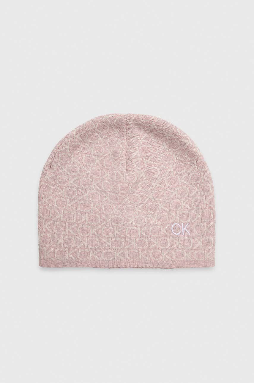 Čepice s příměsí kašmíru Calvin Klein růžová barva, z tenké pleteniny