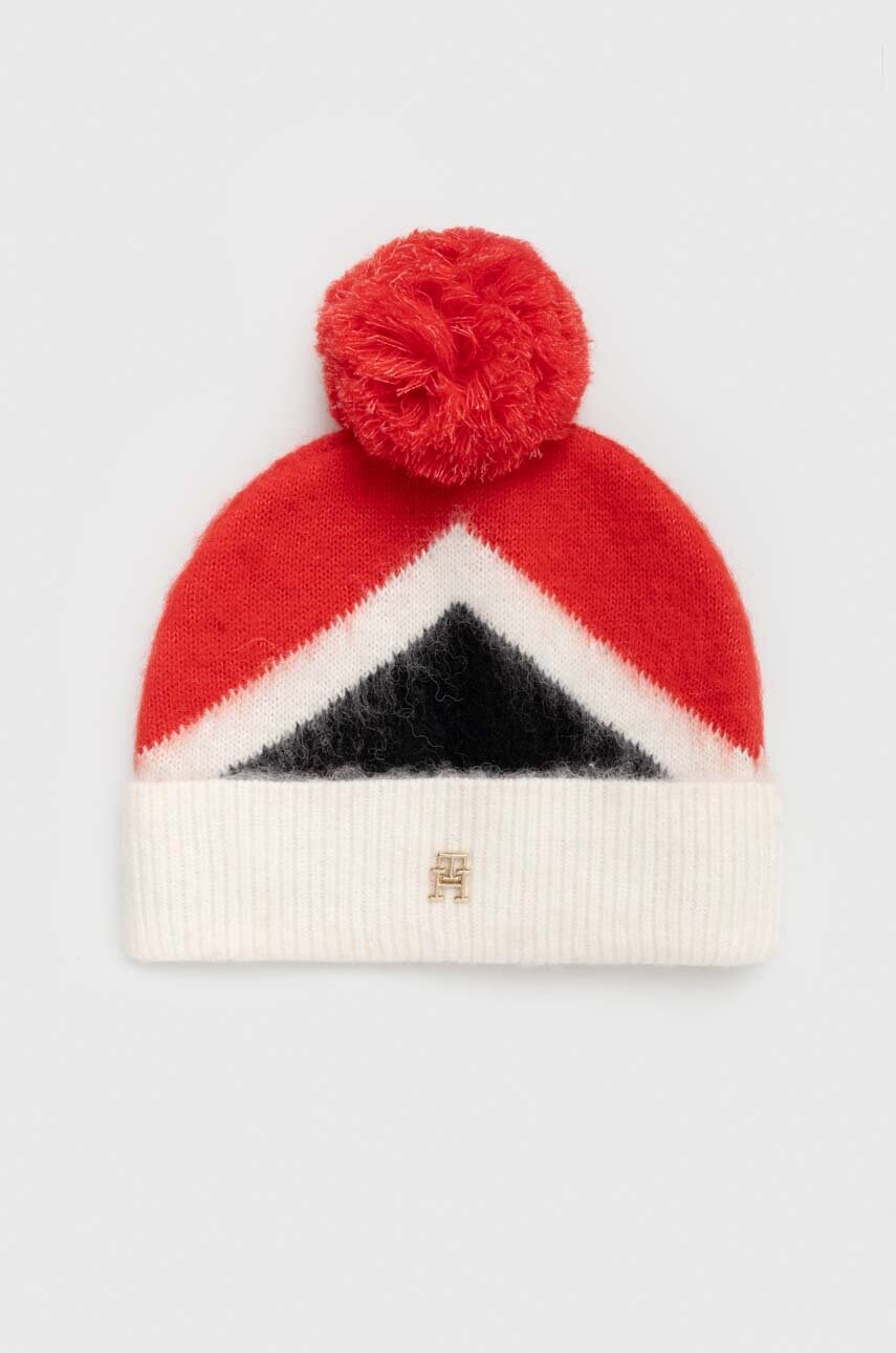 

Шапка с примесью шерсти Tommy Hilfiger цвет красный из толстого трикотажа