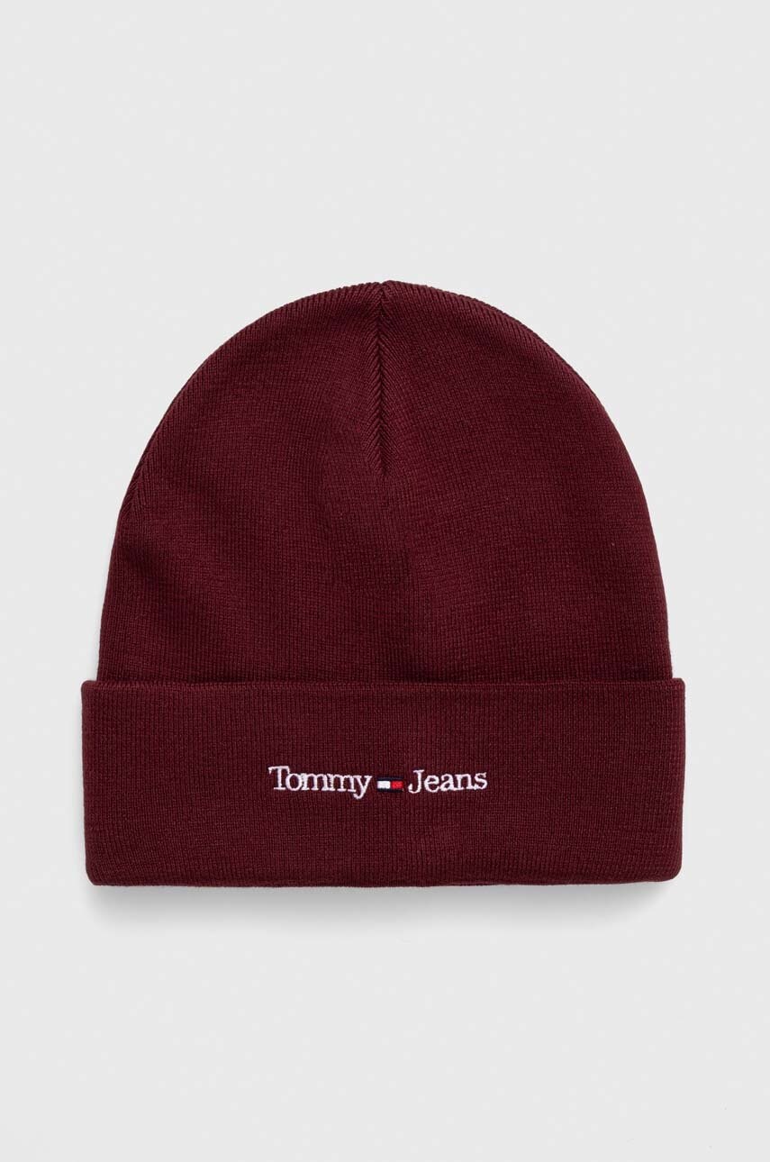 Tommy Jeans caciula culoarea bordo, din tricot gros