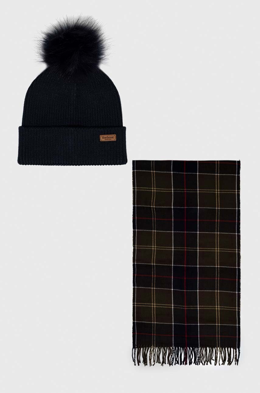 Barbour pălărie și eșarfă culoarea bleumarin, LGS0054