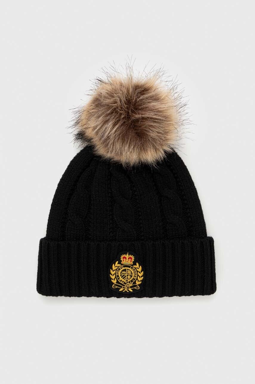 

Шапка с примесью шерсти Lauren Ralph Lauren цвет чёрный из тонкого трикотажа