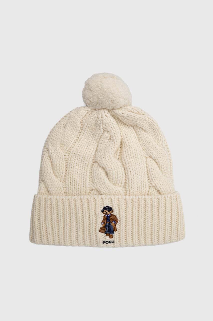 

Вълнена шапка Polo Ralph Lauren в бежово от плътен трикотаж от вълна, Бежов