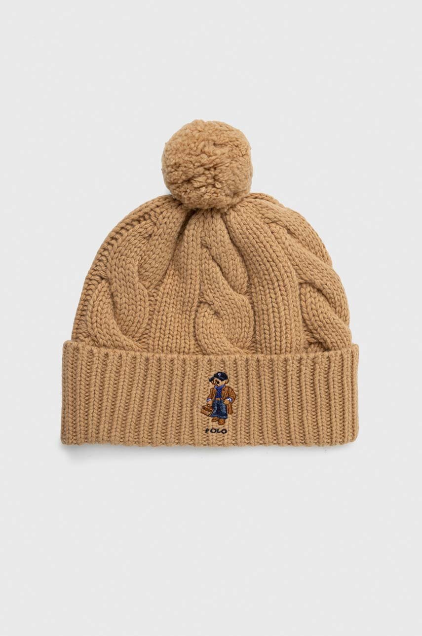 

Шерстяная шапка Polo Ralph Lauren цвет бежевый из толстого трикотажа шерсть