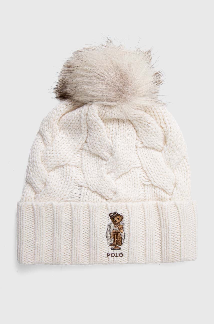 

Шерстяная шапка Polo Ralph Lauren цвет бежевый из тонкого трикотажа