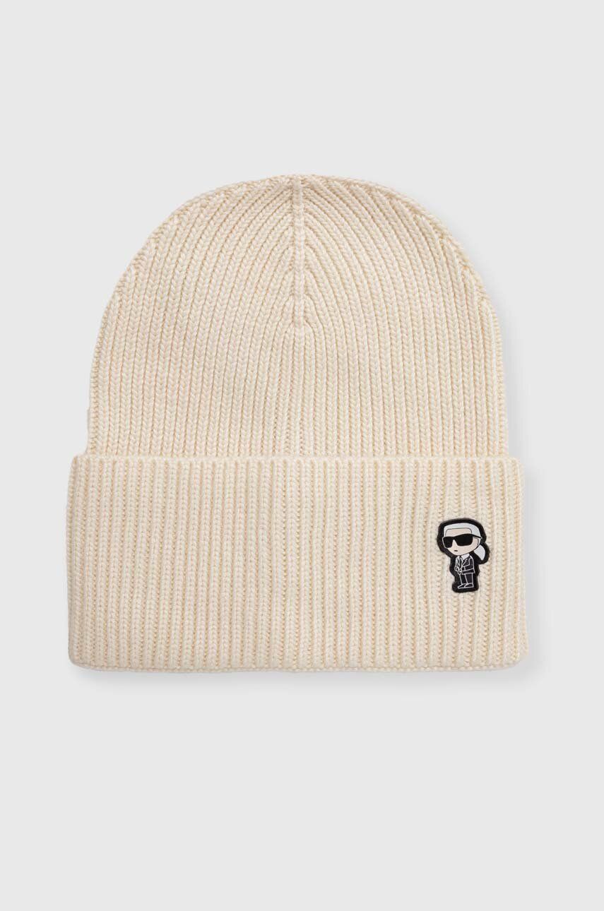 Karl Lagerfeld caciula din amestec de lana culoarea bej, din tricot gros
