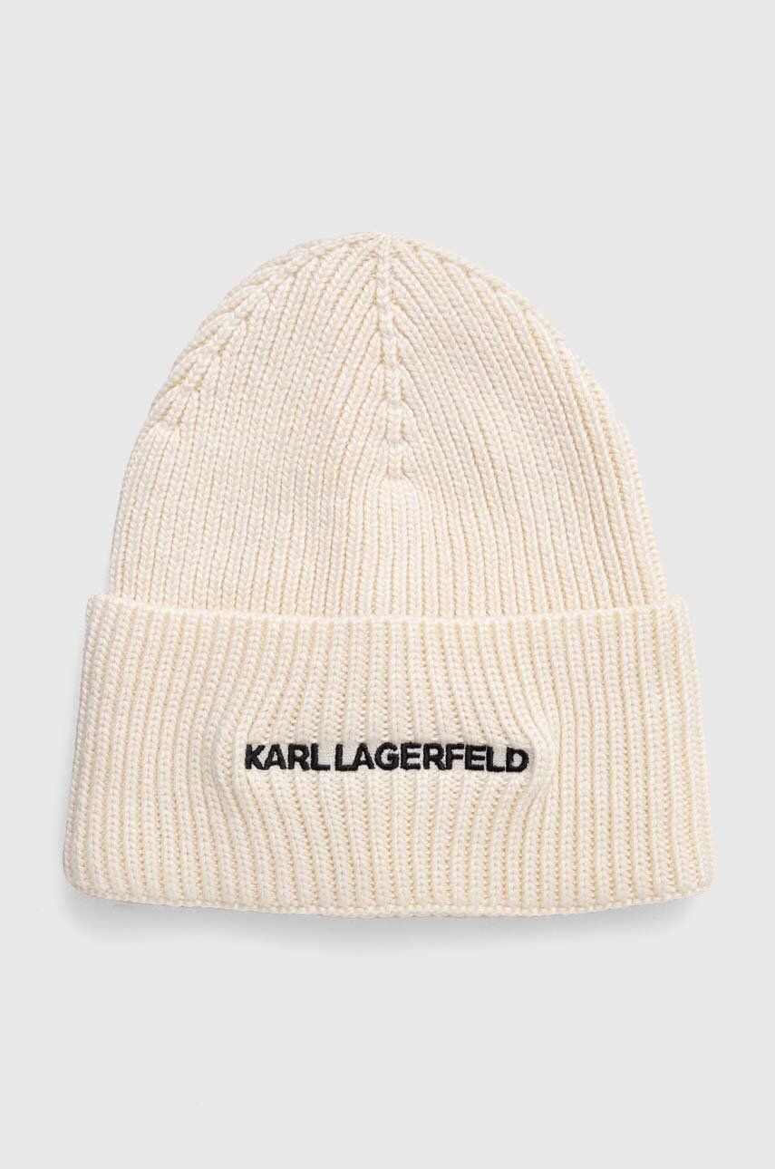 Levně Čepice Karl Lagerfeld béžová barva, z tenké pleteniny