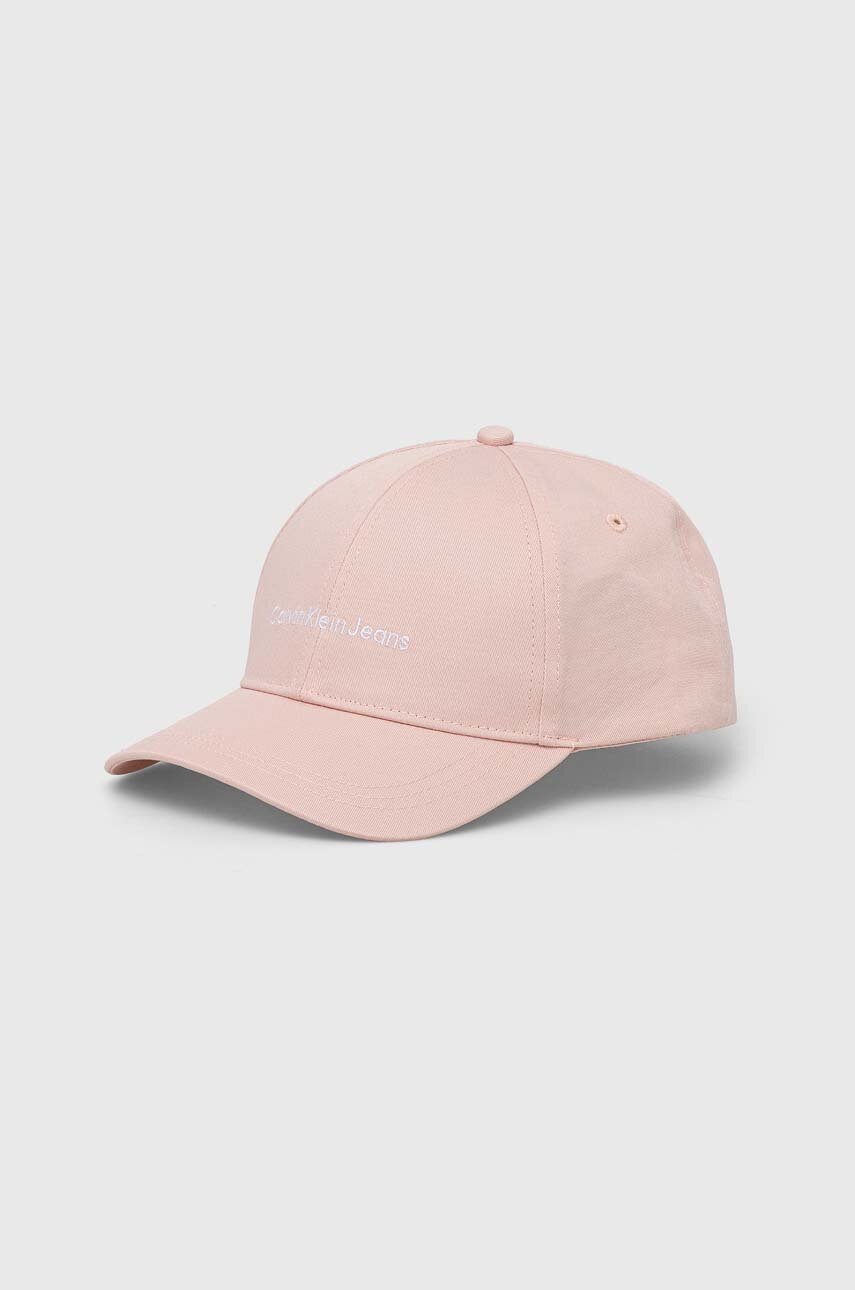 

Памучна шапка с козирка Calvin Klein Jeans в розово с апликация K60K608849, Розов