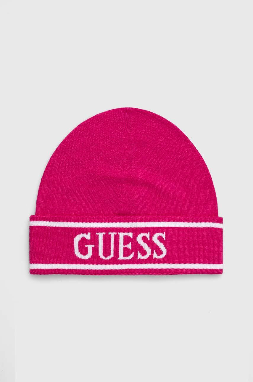 Dětska čepice Guess růžová barva, z tenké pleteniny - růžová -  40 % Bavlna