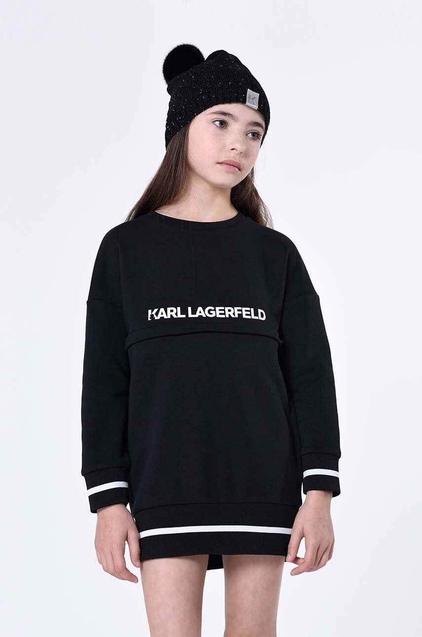 Levně Dětska čepice Karl Lagerfeld černá barva, z tenké pleteniny
