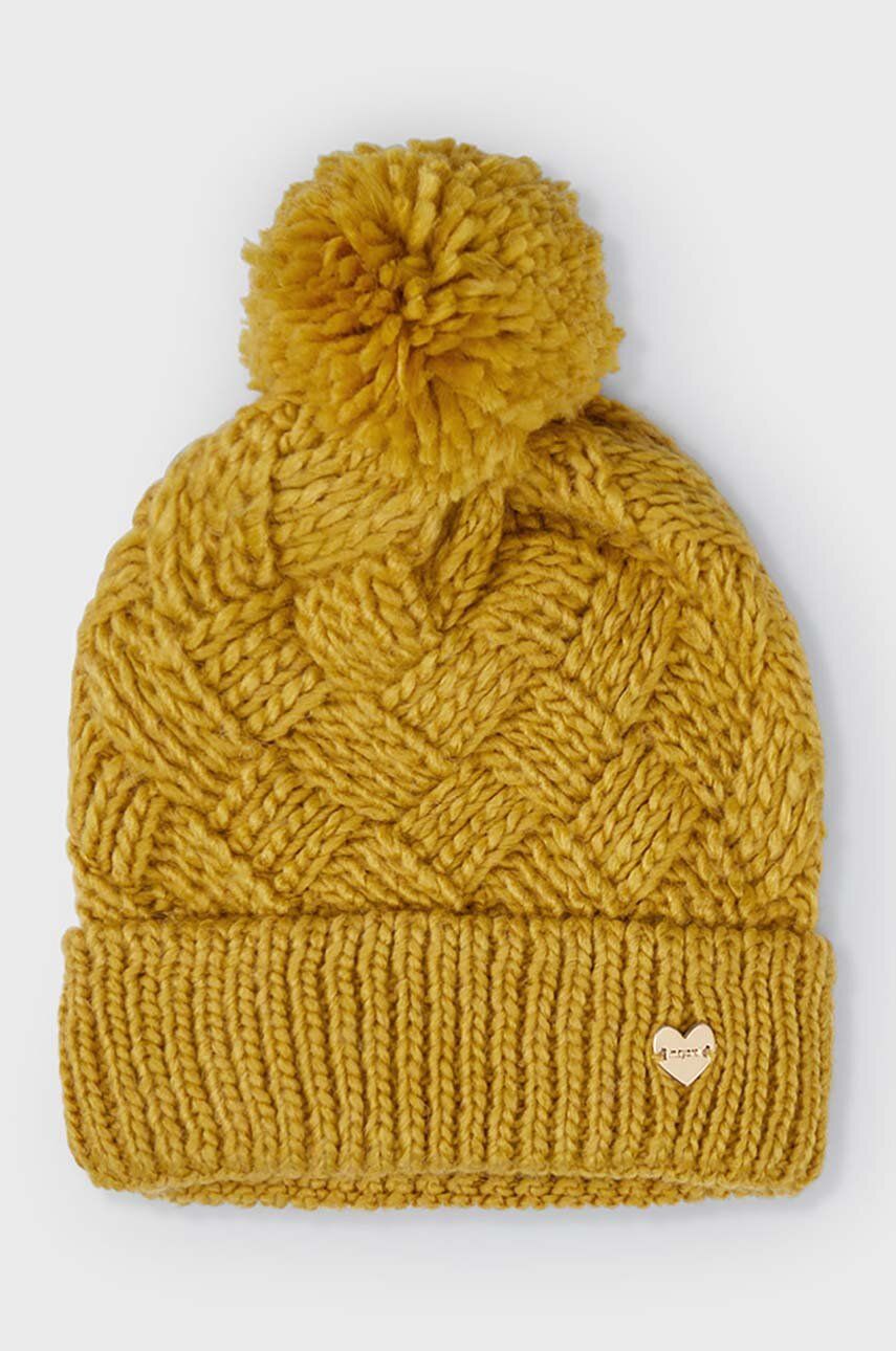 Mayoral caciula din lana pentru copii culoarea galben, de lana, din tricot gros