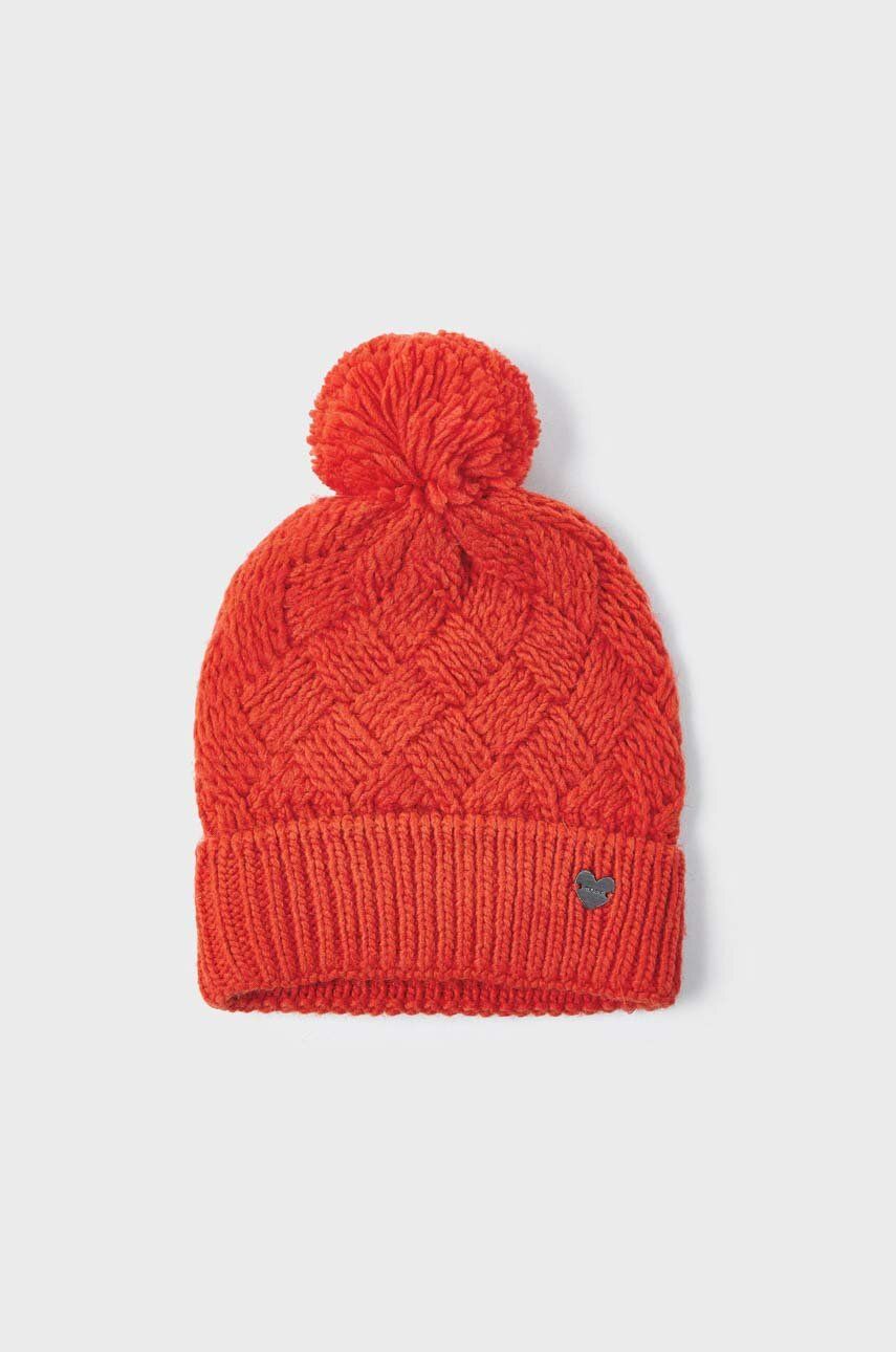 Levně Dětská čepice s příměsí vlny Mayoral oranžová barva, z husté pleteniny, vlněná