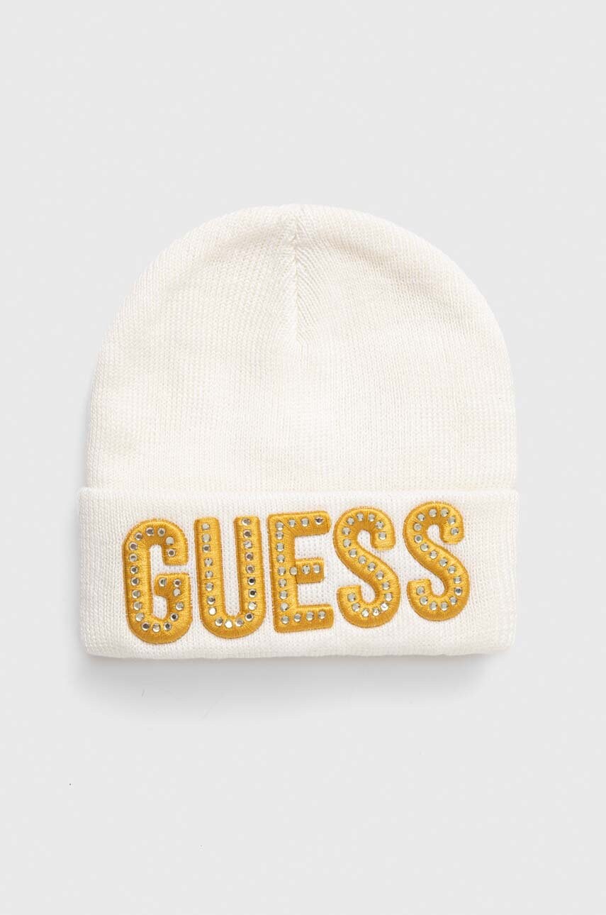 

Дитяча шапка Guess колір білий з тонкого трикотажу