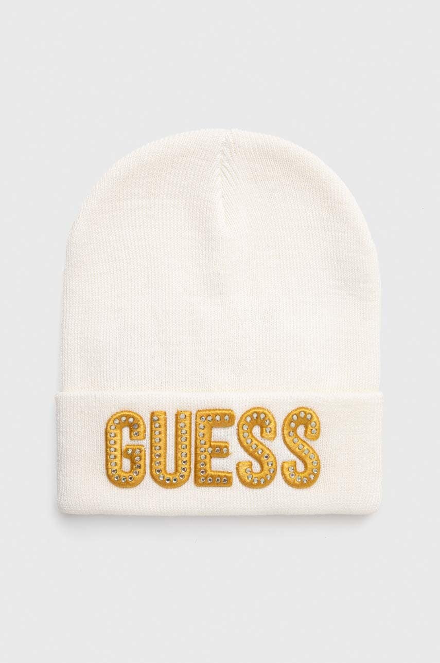 Levně Dětska čepice Guess bílá barva, z tenké pleteniny