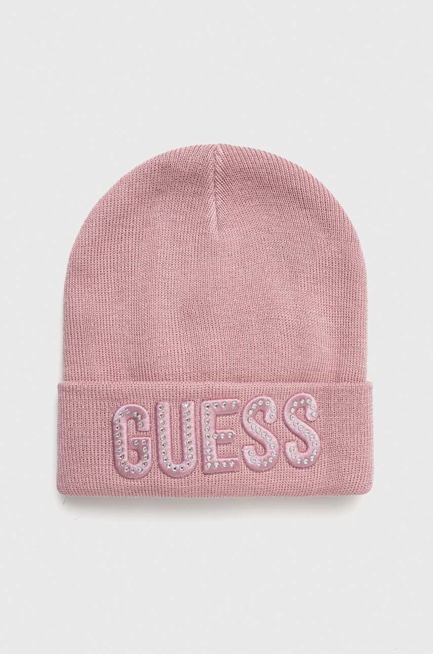 

Дитяча шапка Guess колір рожевий з тонкого трикотажу