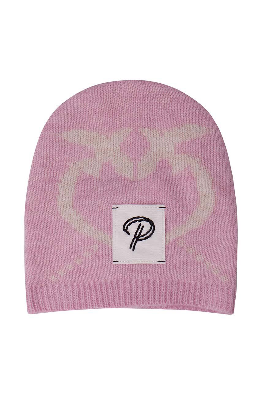 Dětská čepice s příměsí vlny Pinko Up růžová barva, z tenké pleteniny - růžová - 57 % Akryl