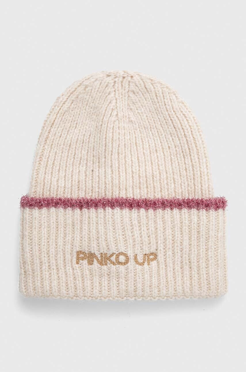 

Дитяча шапка з домішкою вовни Pinko Up колір бежевий з товстого трикотажу