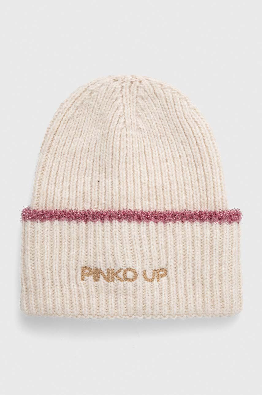 Levně Dětská čepice s příměsí vlny Pinko Up béžová barva, z husté pleteniny