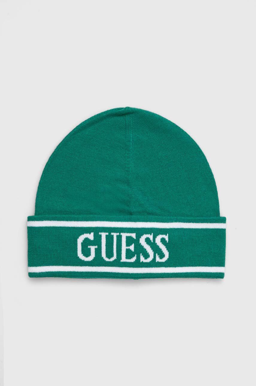 Dětska čepice Guess zelená barva, z tenké pleteniny