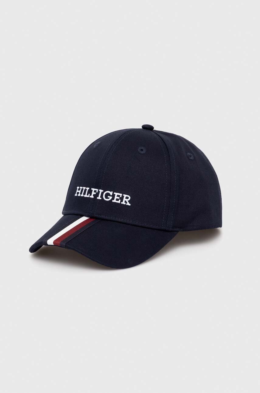 

Детска памучна шапка с козирка Tommy Hilfiger в тъмносиньо с принт, Тъмносин