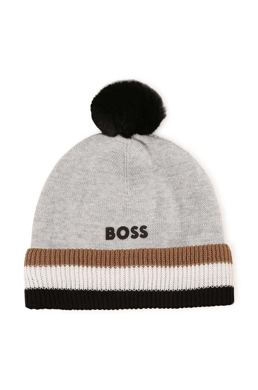 

Детская шапка BOSS цвет серый из тонкого трикотажа