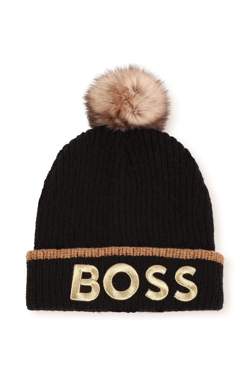 

Дитяча шапка з домішкою вовни BOSS колір чорний