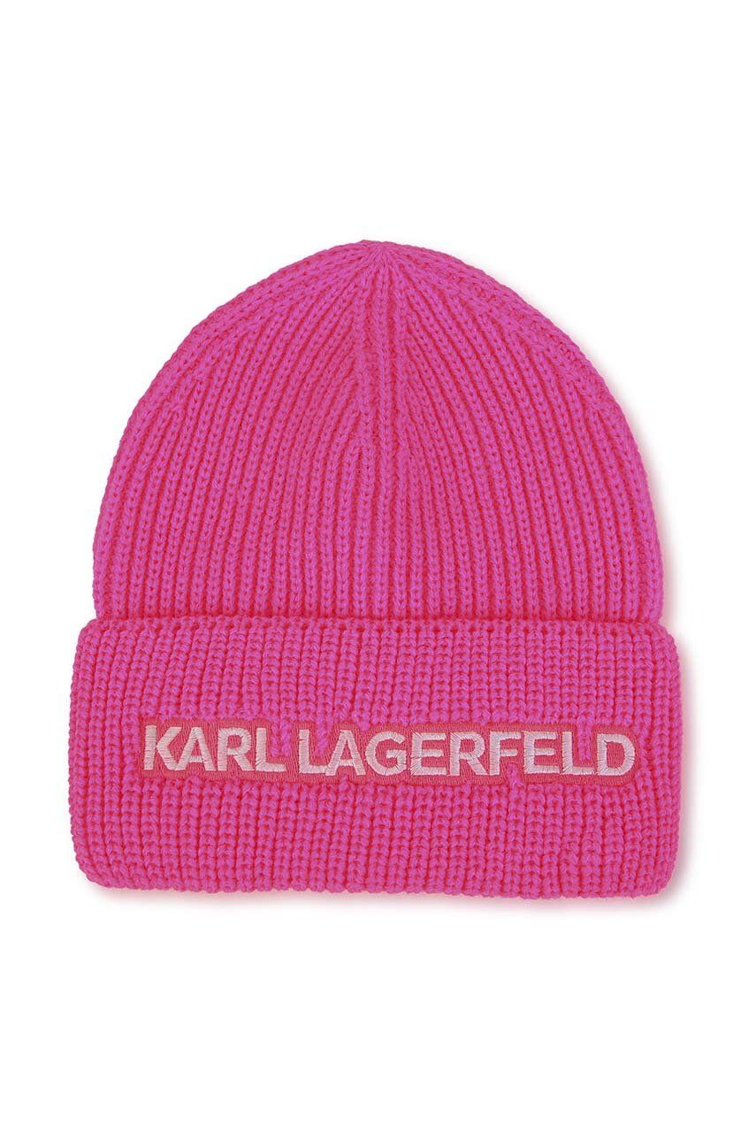 Levně Dětska čepice Karl Lagerfeld fialová barva, z husté pleteniny