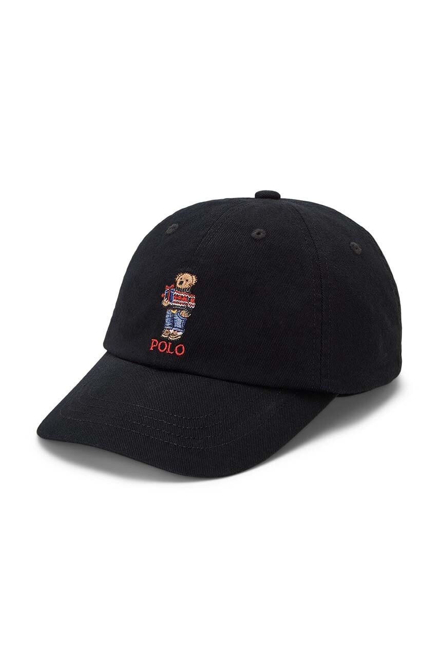 

Дитяча бавовняна кепка Polo Ralph Lauren колір чорний з аплікацією