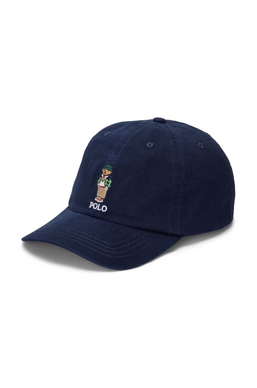 

Детская хлопковая кепка Polo Ralph Lauren цвет синий с аппликацией