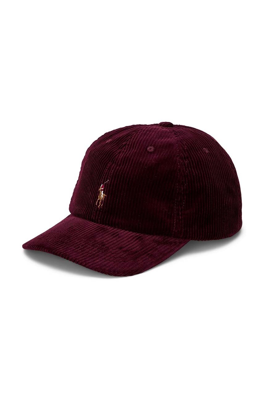 

Дитяча бавовняна кепка Polo Ralph Lauren колір бордовий з аплікацією