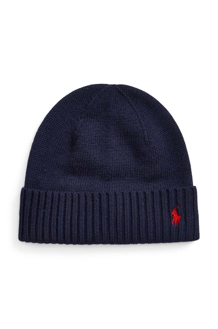 Детская хлопковая шапочка Polo Ralph Lauren цвет синий шерсть Детская хлопковая шапочка Polo Ralph Lauren цвет синий шерсть
