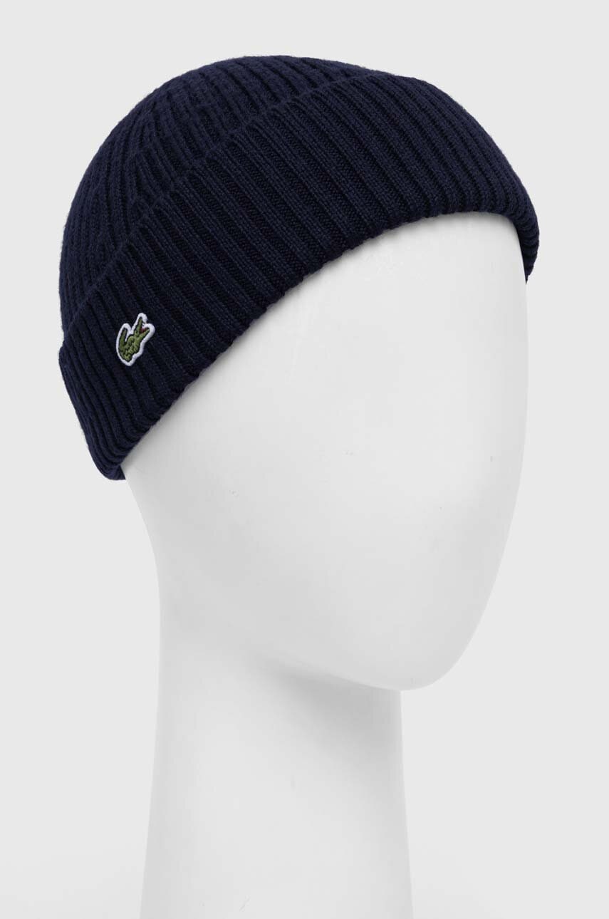 Детская хлопковая шапочка Lacoste цвет синий шерсть Детская хлопковая шапочка Lacoste цвет синий шерсть