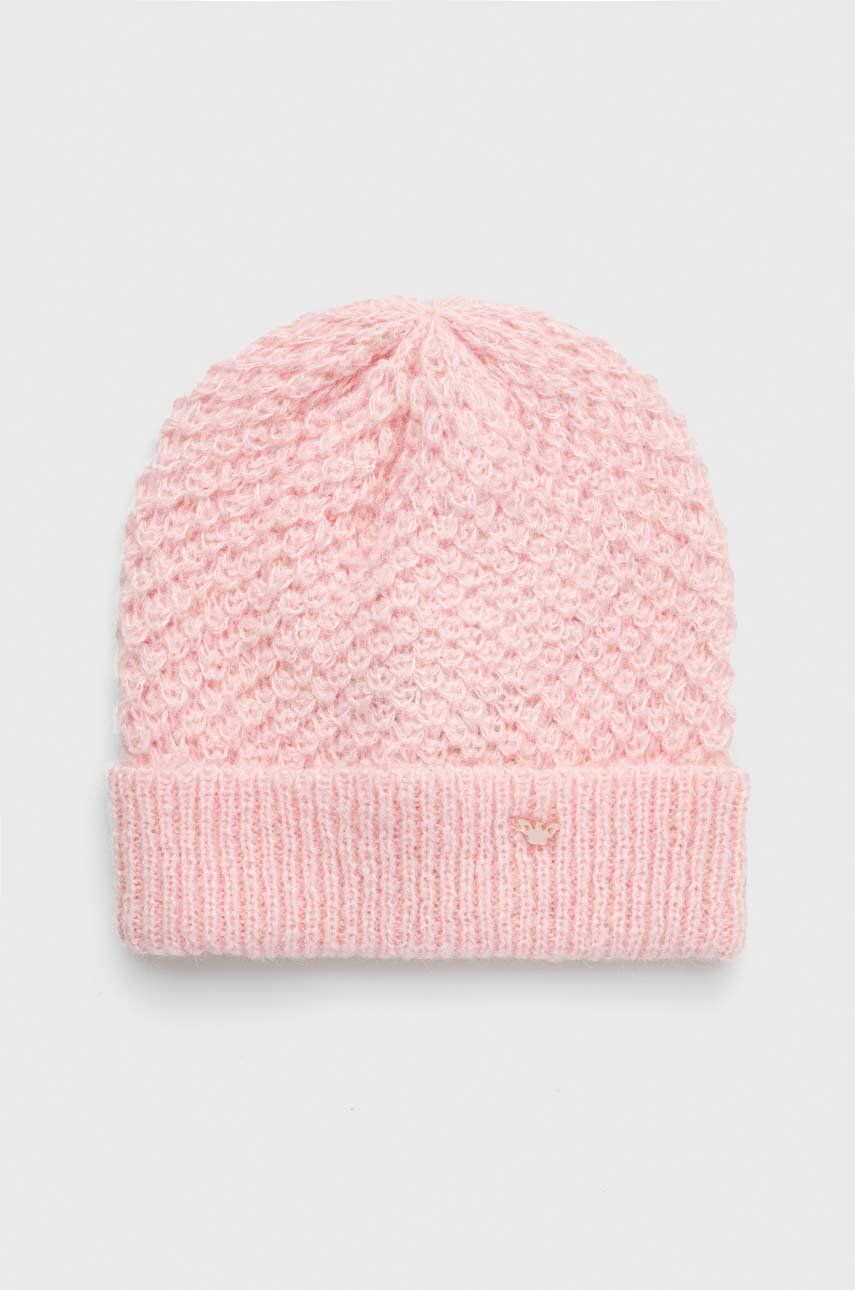 Dětská čepice s příměsí vlny Emporio Armani růžová barva, z tenké pleteniny - růžová - 45 % Polyamid