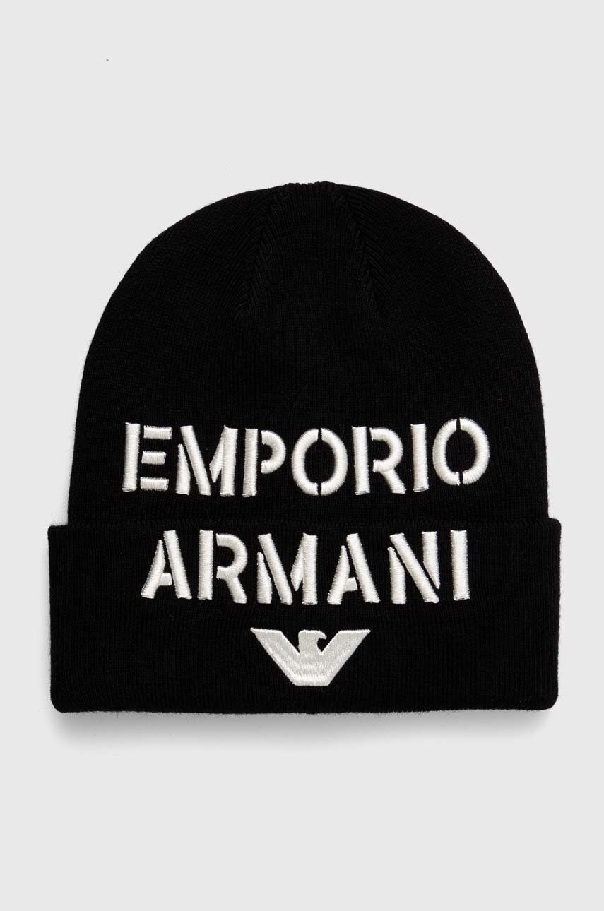 Levně Dětská čepice s příměsí vlny Emporio Armani černá barva