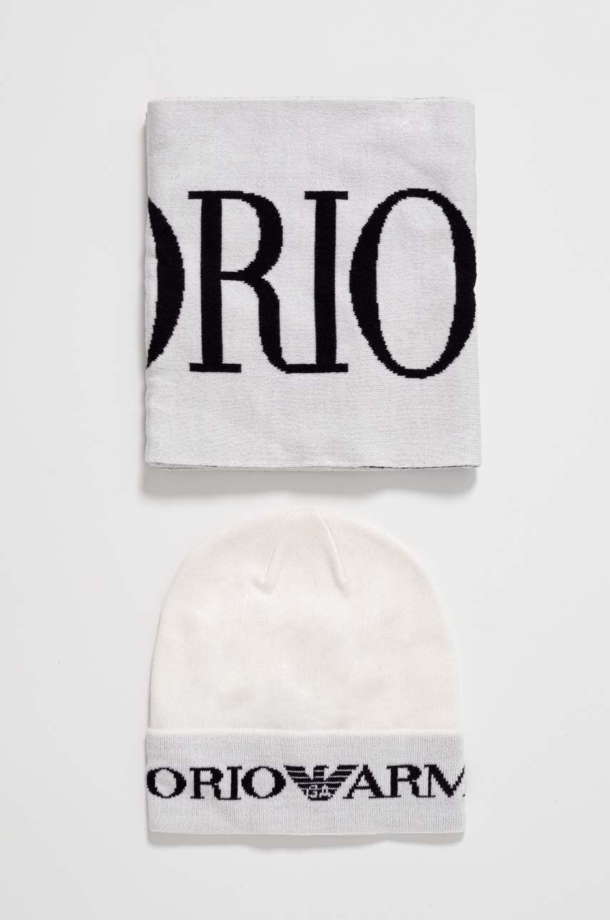 Dětská čepice a šátek Emporio Armani bílá barva - bílá - 50 % Akryl