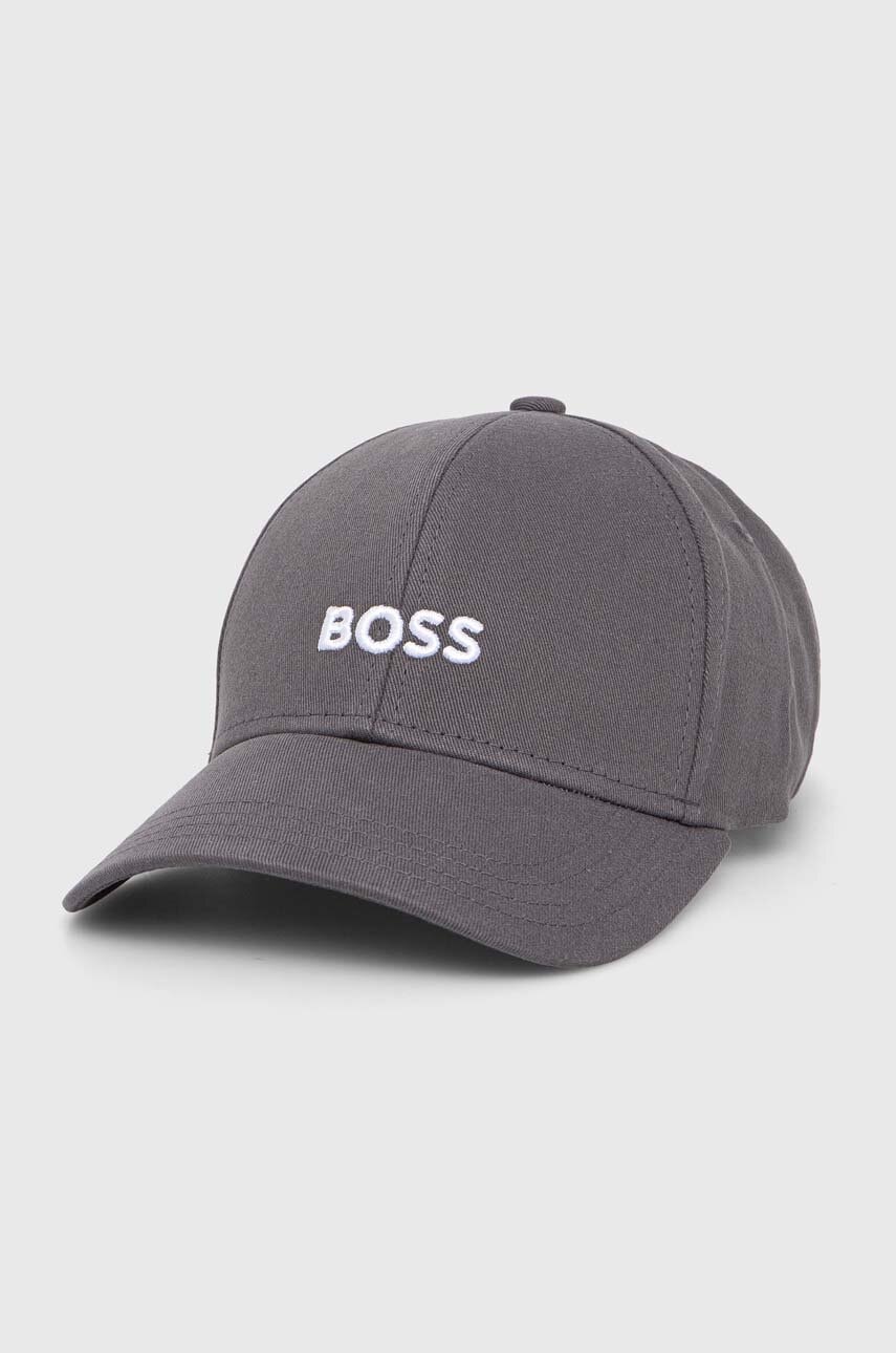 BOSS șapcă de baseball din bumbac culoarea gri, cu imprimeu, 50495121 BOSS șapcă de baseball din bumbac culoarea gri, cu imprimeu, 50495121