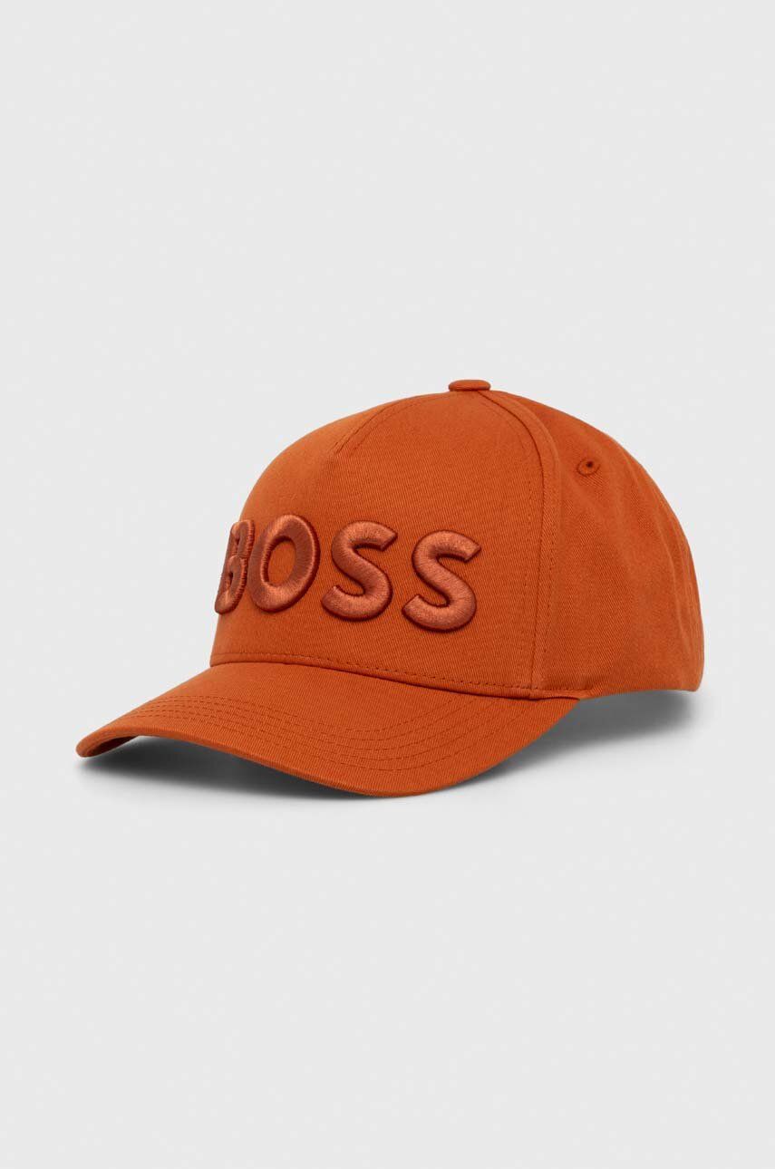Bavlněná baseballová čepice BOSS oranžová barva, s aplikací - oranžová -  100 % Bavlna