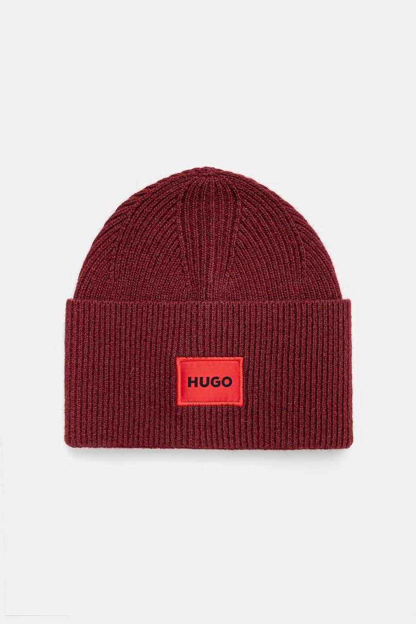 Levně Vlněná čepice HUGO černá barva, z tenké pleteniny, vlněná, 50496011