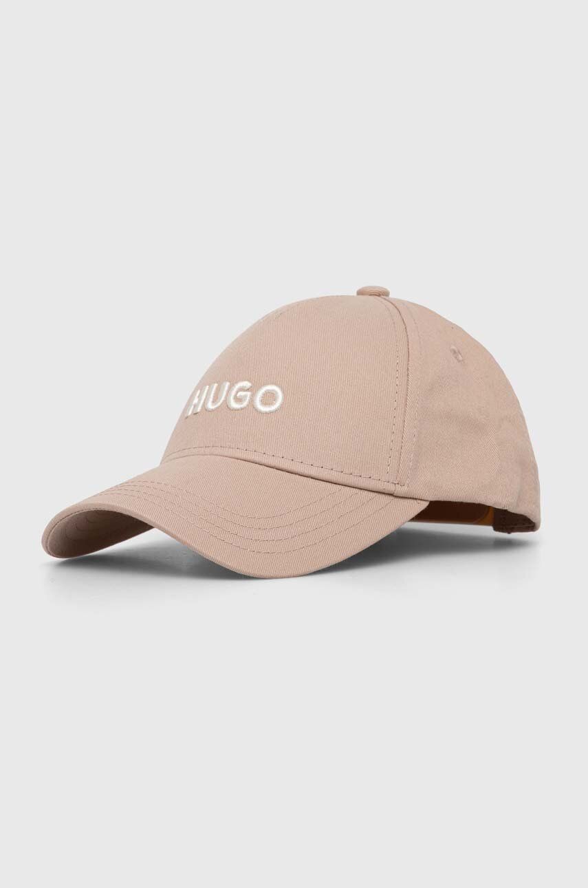 Levně Bavlněná baseballová čepice HUGO šedá barva, s aplikací