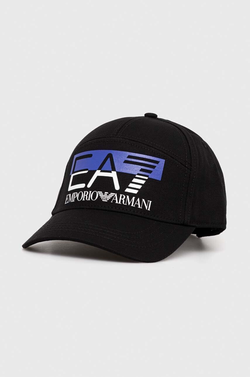 

Бавовняна бейсболка EA7 Emporio Armani колір чорний з принтом
