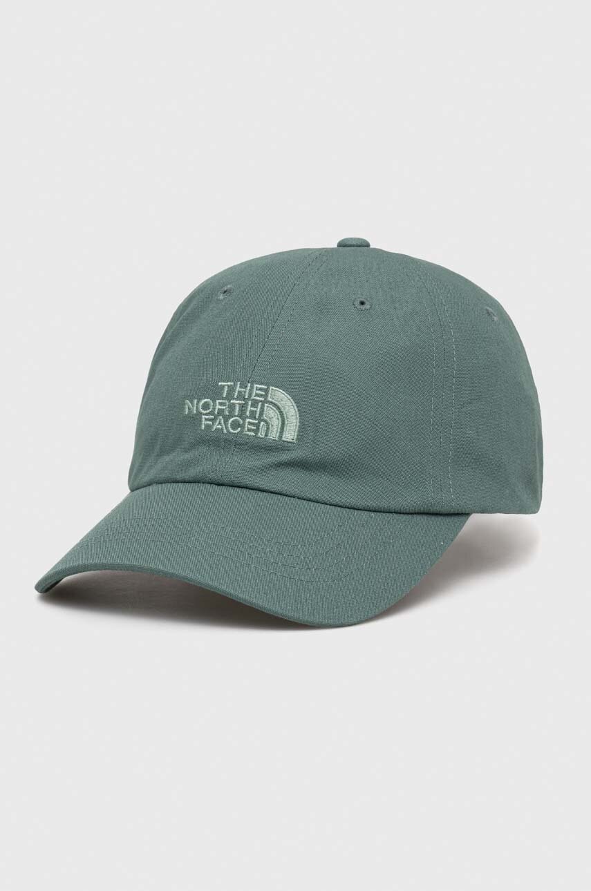

Бавовняна бейсболка The North Face колір зелений з аплікацією