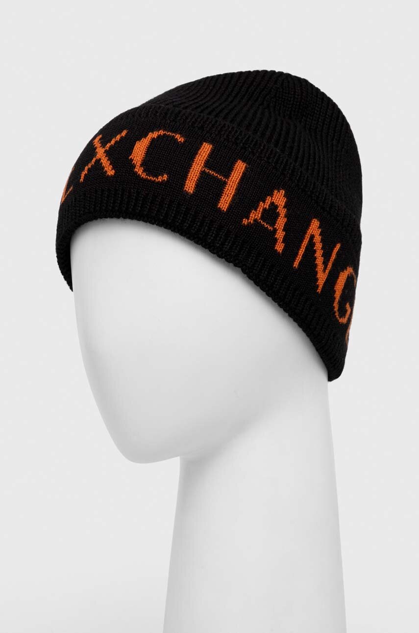 

Шапка с примесью шерсти Armani Exchange цвет чёрный из тонкого трикотажа