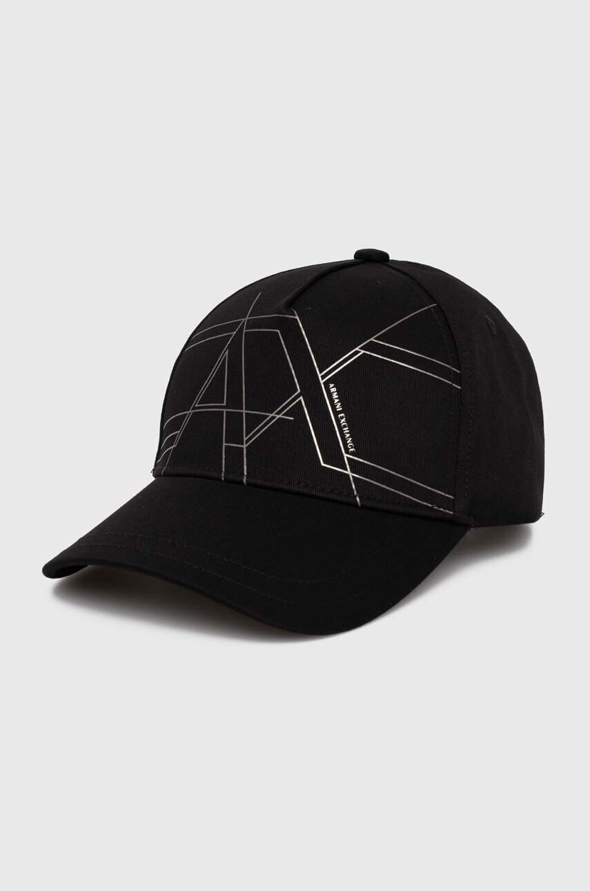 

Бавовняна бейсболка Armani Exchange колір чорний з принтом