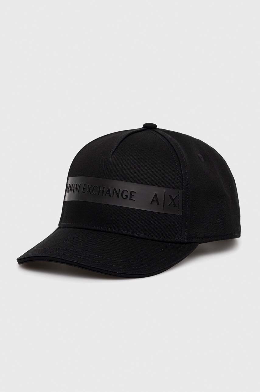 

Памучна шапка с козирка Armani Exchange в черно с апликация, Черен